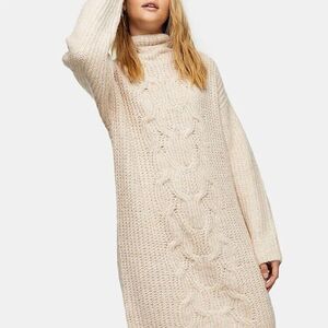 Topshop cable knit midi‎ jumper dress in ivory Size S (4-6)